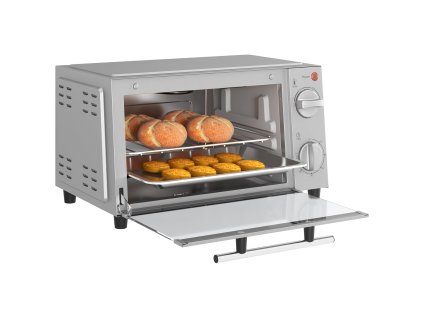HOMCOM Mini trouba 9L Mini trouba s pečicím plechem, grilovací rošt, 100 °C-230 °C, s nastavitelnou teplotou a dobou pečení, časovač na 60 min, 750 W, nerezová ocel, stříbrná barva