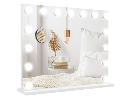 HOMCOM Hollywoodské zrcadlo s osvětlením 58x48cm 15 LED 3 světelné režimy 10x zvětšení přenosný dotykový spínač USB nabíjecí port bílý |
