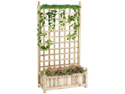 Outsunny truhlík s mříží Truhlík na květiny pro popínavé rostliny ze dřeva 64x28x120cm, ideální pro zahradu a terasu |