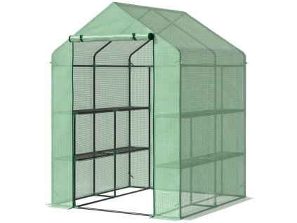 Outsunny polytunelový skleník Walk-in skleník s 8 policemi pro rajčata, ocel a PE plast, zelený, s dvířky pro optimální péči o rostliny | Aosom.de