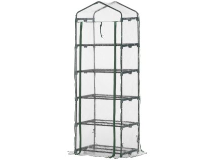 Fóliový skleník Outsunny s 5 policemi, mini skleník pro květiny a zeleninu, zelený průhledný 69x49x193cm | Aosom.de