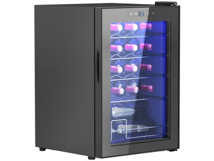 HOMCOM Chladnička na víno 20 lahví 53L 5-18 ℃ Kompresorová chladnička na nápoje se skleněnými dveřmi s ochranou proti UV záření, chladnička na lahve s LED světlem, malá chladnička na víno s dotykovým displejem černá
