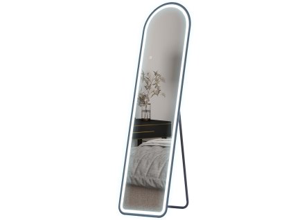 HOMCOM Celoplošné zrcadlo, 150 x 40 cm, stojací zrcadlo s LED osvětlením, 3 barvy světla, nástěnné zrcadlo se stojanem, dotykový spínač, do ložnice, obývacího pokoje, černá barva