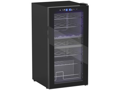 HOMCOM Chladnička na víno 2 zóny 28 lahví 74L 5-18 ℃ Kompresorová chladnička na nápoje s LED osvětlením, skleněné dveře s ochranou proti UV záření, malá chladnička na víno Chladnička na láhve s dotykovým displejem černá