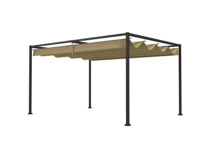 Outsunny pergola 4x3m zahradní pavilon, ocelová střecha na terasu, zahradní pavilon s nastavitelnou střechou, volně stojící, ochrana před sluncem na terasu a zahradu, khaki barva