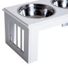 PawHut Zvýšená miska pro psy Miska na krmivo s nerezovými miskami 58,4x30,5x25,4cm MDF Protiskluzová Snadná údržba Bílá pro psy | Aosom.de