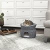 PawHut ratanový koš pro kočky elegantní kočičí bouda s polštářem a stříškou pro domácí mazlíčky z vodního hyacintu šedé barvy do obývacího pokoje | Aosom.de
