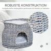 PawHut ratanový koš pro kočky elegantní kočičí bouda s polštářem a stříškou pro domácí mazlíčky z vodního hyacintu šedé barvy do obývacího pokoje | Aosom.de