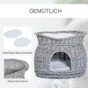 PawHut ratanový koš pro kočky elegantní kočičí bouda s polštářem a stříškou pro domácí mazlíčky z vodního hyacintu šedé barvy do obývacího pokoje | Aosom.de