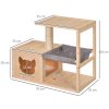 Kočičí domeček PawHut s houpací sítí a sisalovým kmenem, box pro kočky z jedlového dřeva, přírodní 70x35x60cm pro milovníky koček | Aosom.de