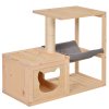 Kočičí domeček PawHut s houpací sítí a sisalovým kmenem, box pro kočky z jedlového dřeva, přírodní 70x35x60cm pro milovníky koček | Aosom.de