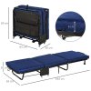 HOMCOM Skládací postel pro hosty 2 v 1 s nastavitelným čelem a kolečky, ocelový rám, pěna, modrá 184x65x26cm pro flexibilní spaní | Aosom.de
