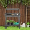 Zahradnický stůl Outsunny se zásuvkou 2 schody dřez kolečka jedlové dřevo šedá 92x45x119cm pro zahradničení a péči o rostliny | Aosom.de