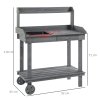 Zahradnický stůl Outsunny se zásuvkou 2 schody dřez kolečka jedlové dřevo šedá 92x45x119cm pro zahradničení a péči o rostliny | Aosom.de
