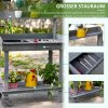 Zahradnický stůl Outsunny se zásuvkou 2 schody dřez kolečka jedlové dřevo šedá 92x45x119cm pro zahradničení a péči o rostliny | Aosom.de