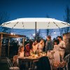 Outsunny dvojitý slunečník s LED diodami, 440 x 256 cm, zahradní slunečník s ruční klikou, slunečník na terasu v krémově bílé barvě pro zahradu a terasu | Aosom.de