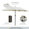 Outsunny dvojitý slunečník s LED diodami, 440 x 256 cm, zahradní slunečník s ruční klikou, slunečník na terasu v krémově bílé barvě pro zahradu a terasu | Aosom.de