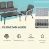 Polyratanová zahradní souprava Outsunny pro 5 osob, sedací skupina s polštáři, hliníkový rám, šedá, ideální na terasu a balkon | Aosom.de