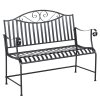 Outsunny zahradní lavička sedák 2 osoby parková lavička područka kovová lavička zahrada balkon terasa do 220kg šedá 155x54x96cm | Aosom