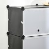 HOMCOM Botník Úložný box s 12 kostkami DIY zásuvný regál s dvířky Plastová ocel Černá+bílá 125 x 32 x 125 cm | Aosom