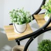 Outsunny police na rostliny S-ramena na květiny 4-úrovňový stojan na rostliny s kovovým rámem a masivním dřevem černý 46x25x91cm pro zahradu a balkon | Aosom.de