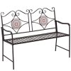 Zahradní lavička Outsunny kovová 2místná lavička s opěradlem a područkami, lavička s mozaikovými kamínky, max. 220 kg, hnědá, 121 x 52 x 93 cm | Aosom.de