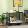 PawHut klec pro psy, psí bouda se stolkem, psí bouda s polštářem, výsuvná podlahová vanička, box pro psy, dub+černá, 80 x 55 x 71 cm | Aosom