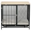 PawHut klec pro psy, psí bouda se stolkem, psí bouda s polštářem, výsuvná podlahová vanička, box pro psy, dub+černá, 80 x 55 x 71 cm | Aosom