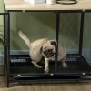 PawHut klec pro psy, psí bouda se stolkem, psí bouda s polštářem, výsuvná podlahová vanička, box pro psy, dub+černá, 80 x 55 x 71 cm | Aosom