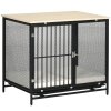 PawHut klec pro psy, psí bouda se stolkem, psí bouda s polštářem, výsuvná podlahová vanička, box pro psy, dub+černá, 80 x 55 x 71 cm | Aosom