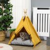 PawHut kočičí domeček teepee stan pro psy s polštářem, protiskluzový, s míčkem na hraní, z borovicového dřeva, vnitřní, žlutý| Aosom