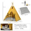 PawHut kočičí domeček teepee stan pro psy s polštářem, protiskluzový, s míčkem na hraní, z borovicového dřeva, vnitřní, žlutý| Aosom