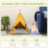PawHut kočičí domeček teepee stan pro psy s polštářem, protiskluzový, s míčkem na hraní, z borovicového dřeva, vnitřní, žlutý| Aosom