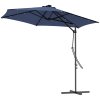 Solární konzolový slunečník Outsunny s LED diodami, Ø290x260 cm, včetně křížového podstavce 55-60 kg, UV ochrana, ruční klička a ochranný kryt, polyester, tmavě modrá | Aosom.de