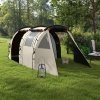 Outsunny tunelový stan kempinkový stan pro 5 osob rodinný stan 2 místnosti boční okno taška na přenášení 3000mm zahrada khaki | Aosom