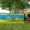 Outsunny kempingová zástěna proti větru se 4 panely a oknem, 725 x 140 cm, modrá, včetně tašky na pláž a kempování | Aosom.de
