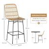 HOMCOM Barová židle sada 2 ratanových židlí v boho stylu s opěradlem a ocelí do 120 kg, 45 x 53,5 x 105 cm, přírodní a černá | Aosom.de