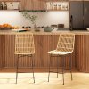 HOMCOM Barová židle sada 2 ratanových židlí v boho stylu s opěradlem a ocelí do 120 kg, 45 x 53,5 x 105 cm, přírodní a černá | Aosom.de
