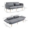 HOMCOM 3místná pohovka s funkcí spaní, 170x83x80cm, s 3stupňovým nastavením opěradla a nohou, vlnité pružiny, přehozové polštáře, vzhled lnu, šedá| Aosom
