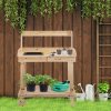 Zahradnický stůl Outsunny se zásuvkou 2 stupínky dřezová kolečka z jedlového dřeva přírodní 92x45x119cm pro milovníky zahrady | Aosom.de