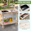 Zahradnický stůl Outsunny se zásuvkou 2 stupínky dřezová kolečka z jedlového dřeva přírodní 92x45x119cm pro milovníky zahrady | Aosom.de