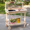 Zahradnický stůl Outsunny se zásuvkou 2 stupínky dřezová kolečka z jedlového dřeva přírodní 92x45x119cm pro milovníky zahrady | Aosom.de