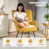 HOMCOM houpací křeslo, houpací křeslo se vzhledem berberského rouna, područky, křeslo s dřevěnými područkami, polohovací křeslo do obývacího pokoje, ložnice, žluté | Aosom