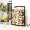 Outsunny stojan na palivové dřevo 120 x 32 x 151 cm stojan na palivové dřevo s kolečky, stojan na palivové dřevo do interiéru, exteriéru, kov, černý | Aosom
