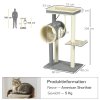PawHut škrabadlo 104 cm kočičí strom s jeskyní pro kočky, škrabadlo pro kočky s míčkem na hraní, kočičí strom se 2 plochami na ležení, šplhací strom pro kočky do 5 kg, kočičí nábytek, sisal, šedý
