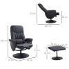 HOMCOM Relaxsessel mit Hocker, Fernsehsessel, TV Sessel mit Liegefunktion, Drehbarer Polstersessel für Wohnzimmer, Schlafzimmer, Kunstleder, Schwarz