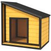 PawHut dřevěná bouda pro psy, bouda pro psy s otevírací asfaltovou střechou a dveřním závěsem, venkovní bouda pro psy, malá bouda pro malé psy, venkovní, odolná proti povětrnostním vlivům, žlutá, 71 x 58 x 53/77 cm