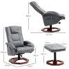 HOMCOM polohovací masážní křeslo s taburetem TV křeslo s funkcí polohování otočné o 360° s boční kapsou imitace kůže 73 x 83 x 106cm tmavě šedé barvy