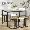 HOMCOM Jídelní set pro 4 osoby, kuchyňský set, jídelní stůl se 3 lavicemi pro 4 osoby, jídelní skupina, stolová skupina do kuchyně, obývacího pokoje, šedá barva