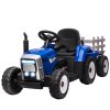 HOMCOM Elektrický dětský traktor s dálkovým ovládáním a přívěsem, MP3 světlomet, 3-6 km/h, pro děti od 3 do 6 let, modrý |